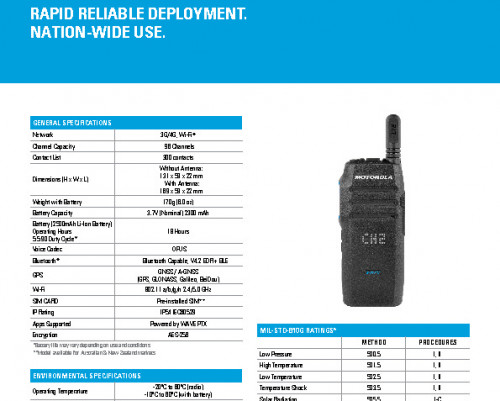 Motorola TLK100 WAVE PTX radio datasheet preview 1